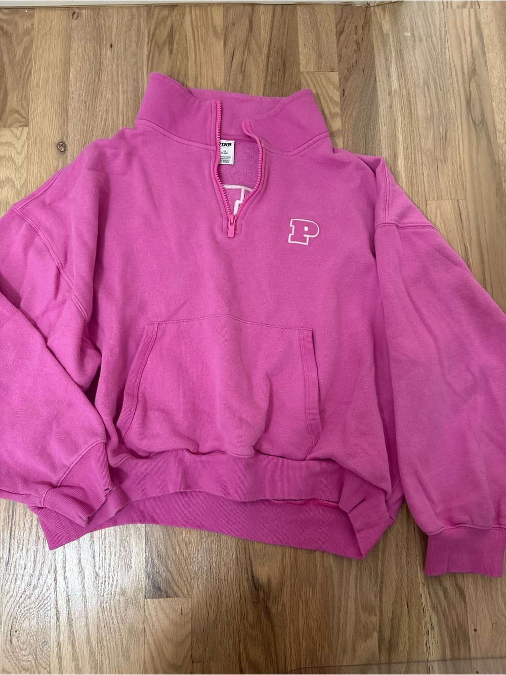 PINK Victoria's Secret Hot Pink Quarter-Zip Pullover - Picture 1 of 4